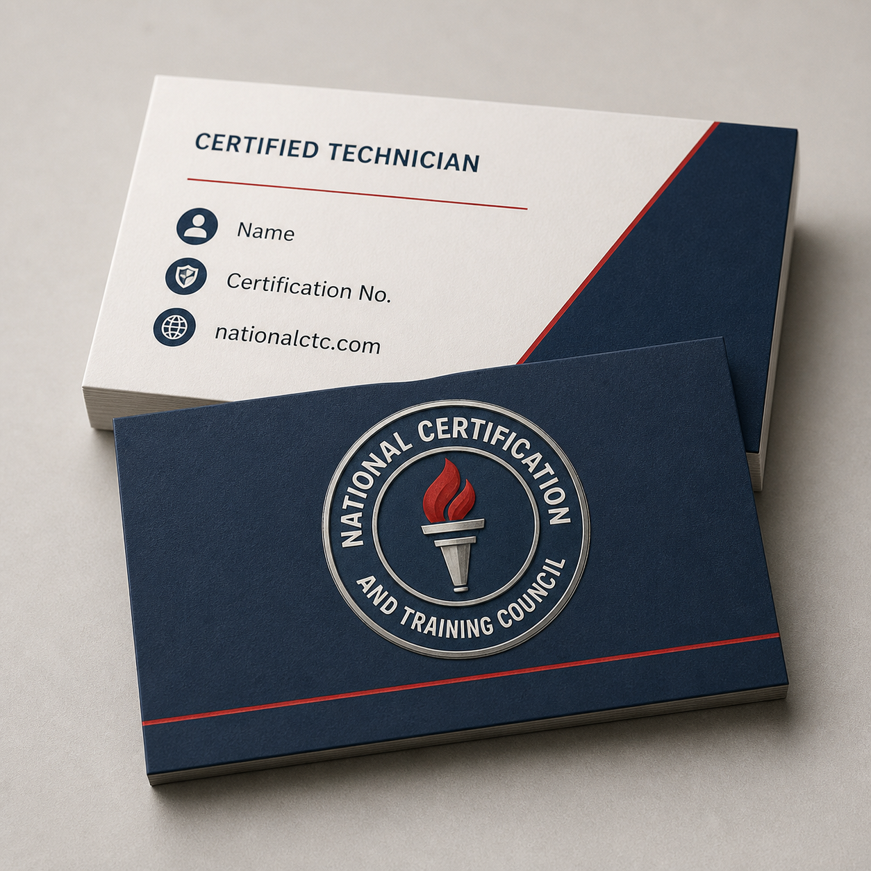 Concept example of NCTC certified technician business cards
